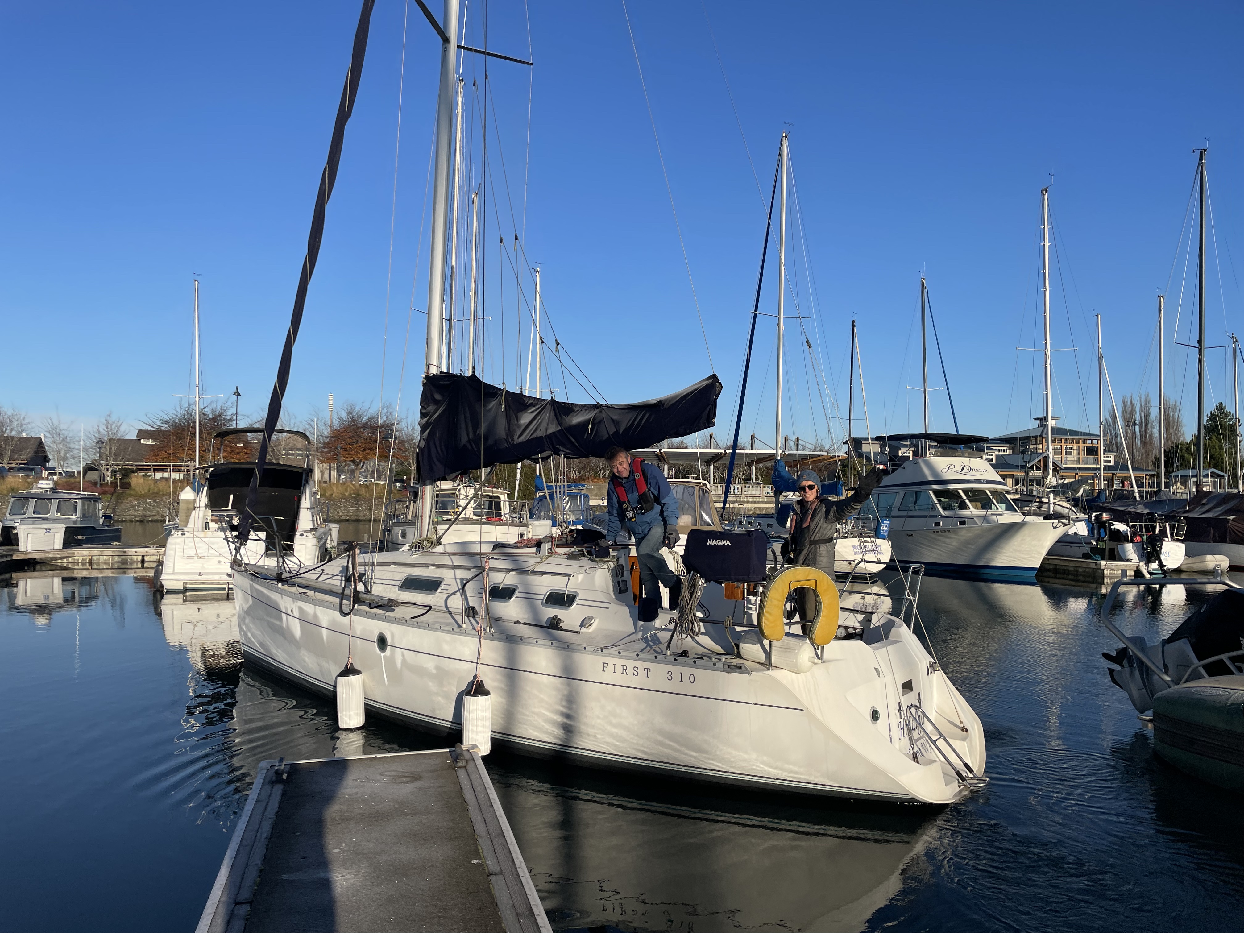 "Student learning to skipper a 30-foot keelboat during ASA 103 course in Seattle"

